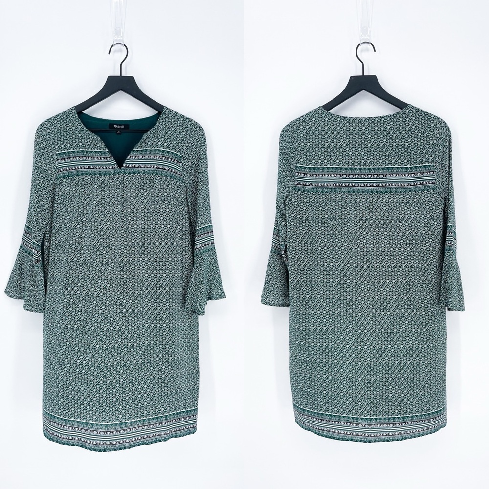 Madewell Starland Bell-Sleeve Dress Bandana Floral Silk Green XS